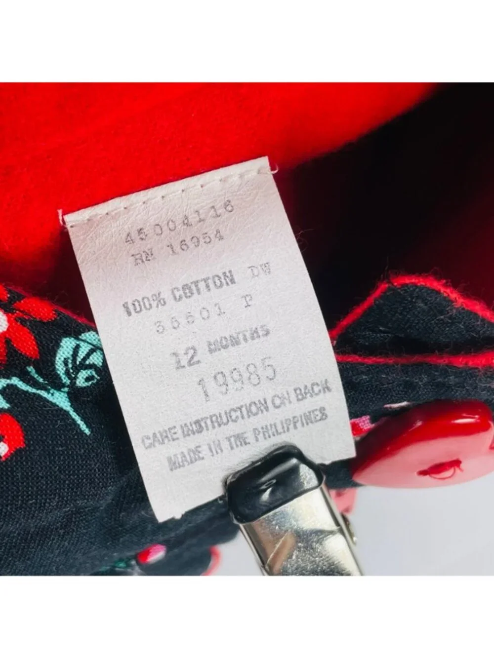 Vintage Baby Girls Black + Red Heart + Floral Print Winter Puffer Coat 12m